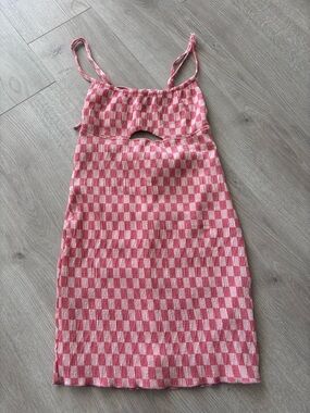 Luxe Pink and White Checkerboard Knit Mini Dress